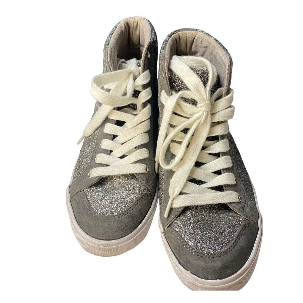 GUESS Women Sneakers Size 7M Silver Glitter Rhinestones High Top Lace Up S-1 - Picture 5 of 9